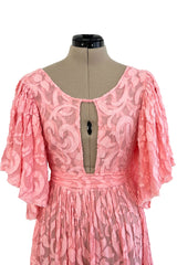Amazing 1930s Unlabeled Pink Light Woven Cotton Tiered Applique Dress w Amazing Sleeves