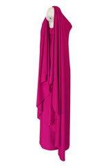 1978 Halston Pink One Shoulder Draped Jersey Dress