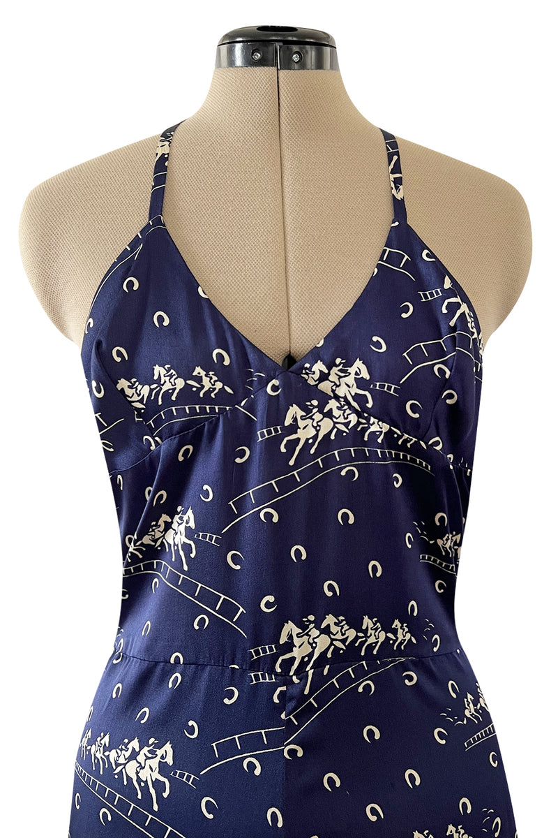 Insanely Good 1973 Biba by Barbara Hulanicki Blue Backless Horse Print Jumpsuit