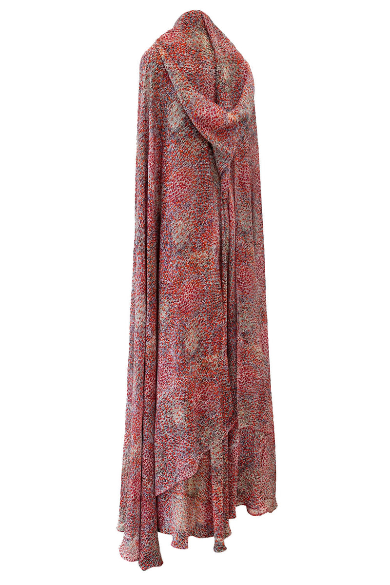 Magical c.1958 Madame Gres Haute Couture Printed Silk Chiffon Dress & Hooded Cape Piece