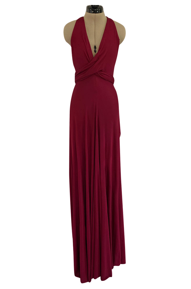 Important 1975 Halston Couture Deep Burgundy Front Wrap & Tie Silk Jer Shrimpton Couture Important 1975 Halston Couture Deep Burgundy Front Wrap & Tie Silk Jer Shrimpton Couture