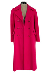 Gorgeous 1970s Unlabeled Top Stitched Knit Jersey Coat in a Bright Joyful Raspberry Coral Colour