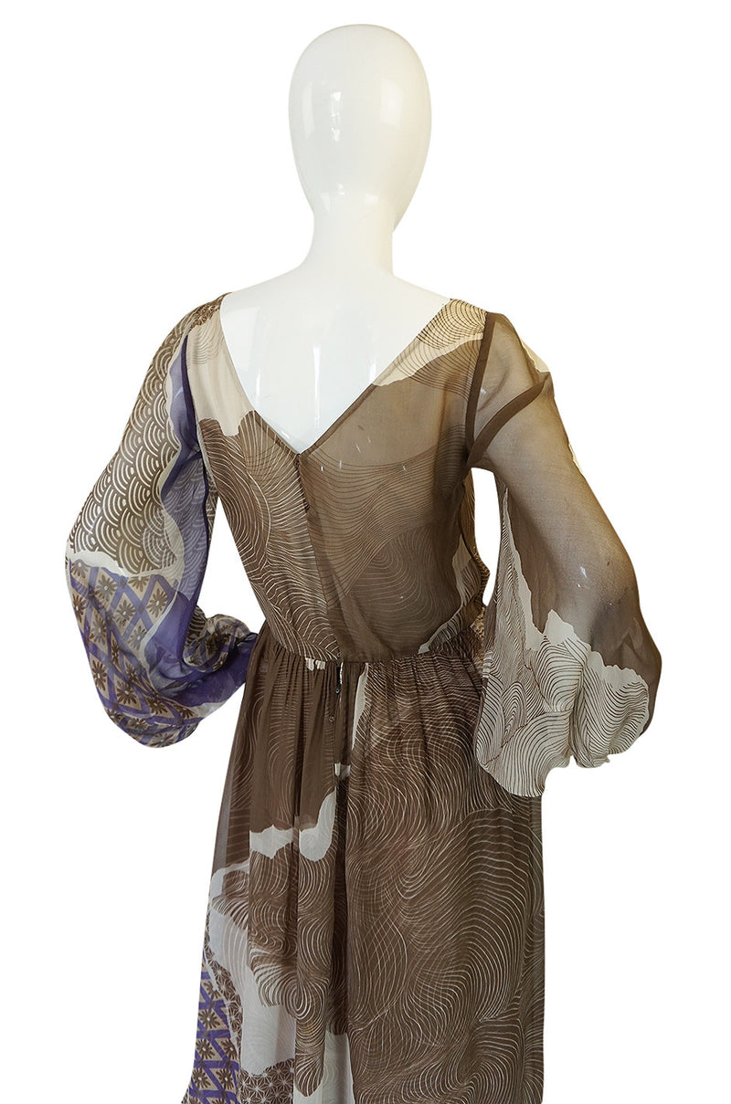 Ethereal 1970s Silk Chiffon Print Hanae Mori Dress