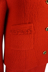 c1978-1985 Chanel Red Boucle Cropped Jacket & Skirt Suit