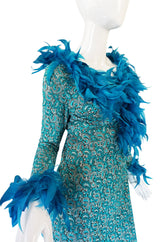 1960s Blue Metallic Thread on Net Feather Dress