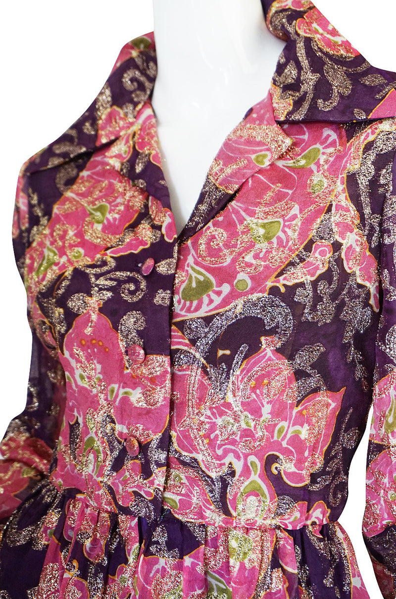 1970s Purple Metallic Oscar De La Renta Dress