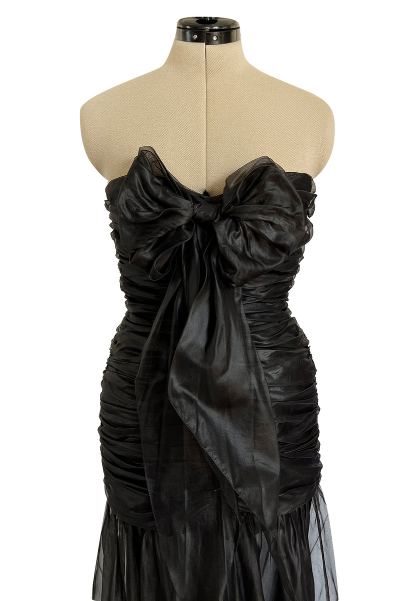 Fabulous 1980s Chloe Black Silk Organza Strapless Dress W Large Bow De ...