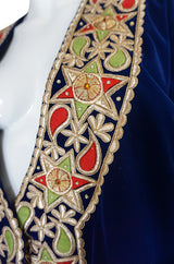 1960s Deep Blue Velvet & Embroidered Star Applique Coat