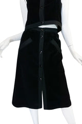 1960s Andre Courreges Black Courduroy Vest & Skirt Set