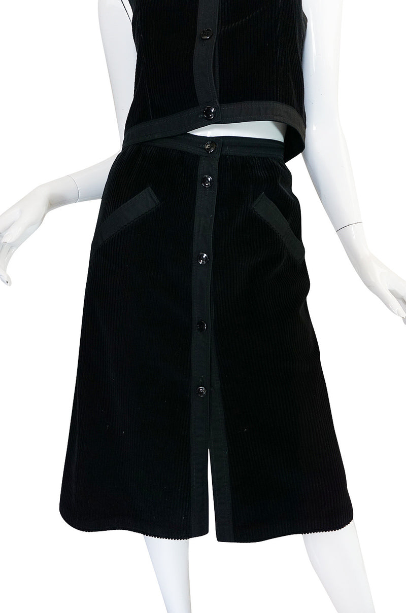 1960s Andre Courreges Black Courduroy Vest & Skirt Set