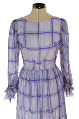 Incredible 1960s Sybil Connolly Couture Pale Lavender Ruffled Silk Gauze Dress