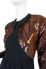 1980s Fine Geoffrey Beene Curved Sequin Fitted Dress