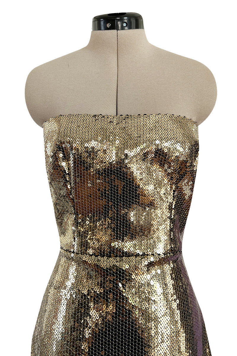 Resort 2020 Alex Perry Supermodel Long Strapelss Gold Sequin 'Howard' Dress