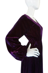 1970s Halston Rich Purple Velvet Deep Plunge Dress