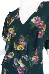 1970s Holly Harp Green Silk Tiered Dress
