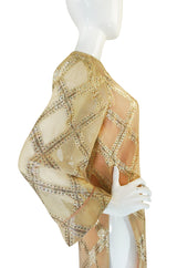 1960s Tina Leser Gold Lame Thread Side Slit Tunic Caftan Dress
