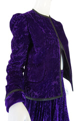 1970s Adolfo Purple Velvet Jacket & Pleated Skirt Suit