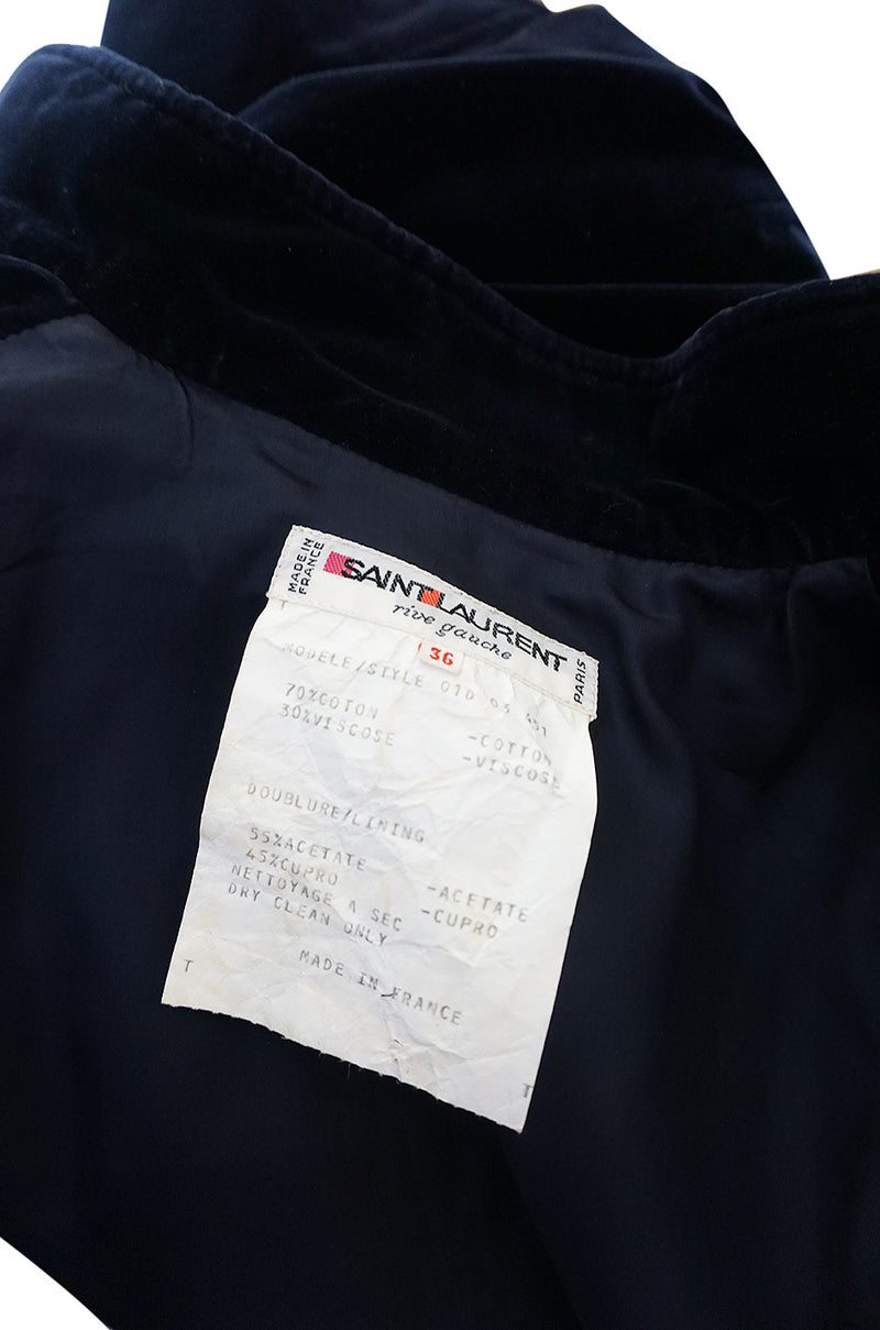 1970s Yves Saint Laurent Deep Blue Velvet Fitted Jacket