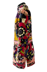 1970s Emilio Pucci Longer Cut Velvet Bright Floral and Medallian Print Jacket