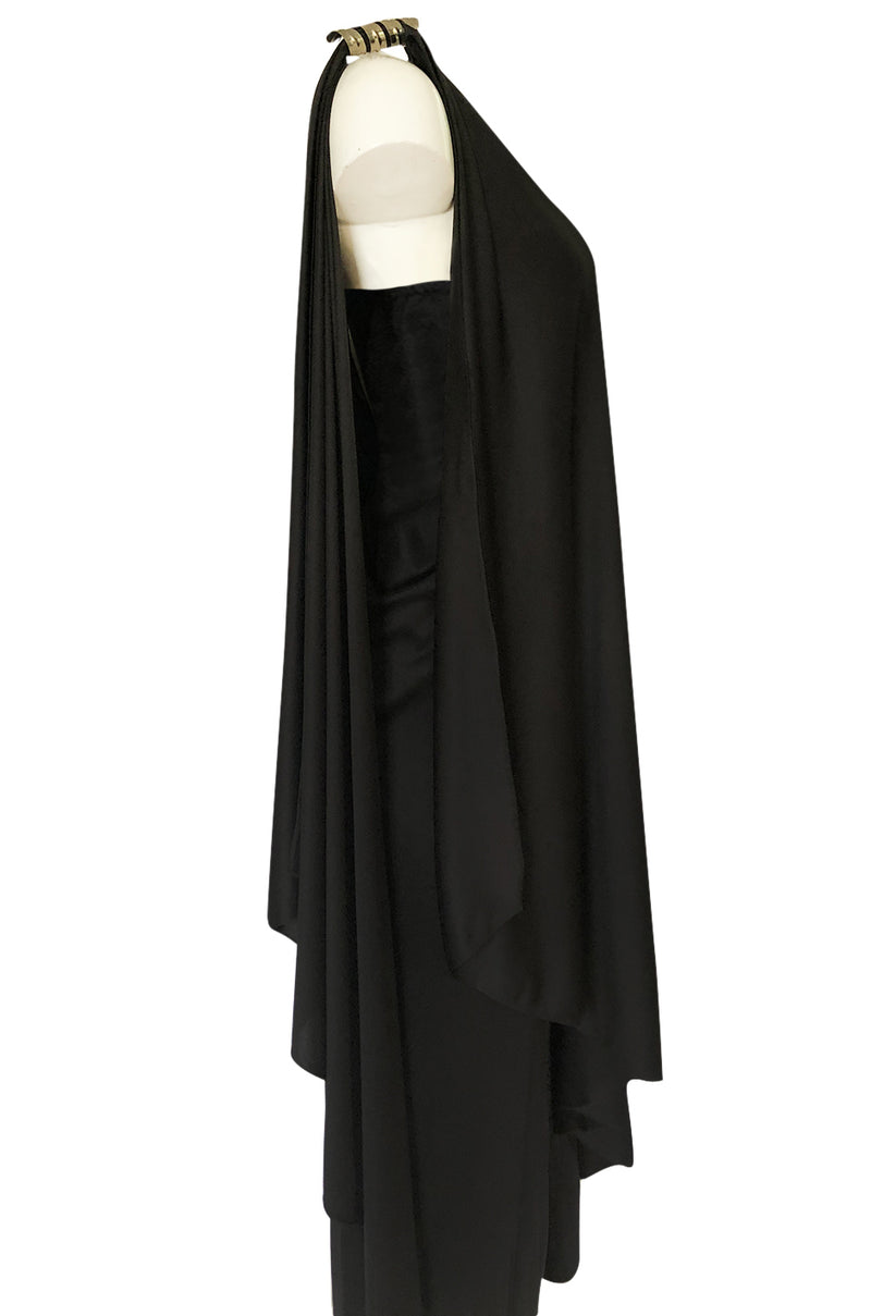 c.1981 Bill Tice Multiple Ways To Wear Black Jersey One Shoulder Dress