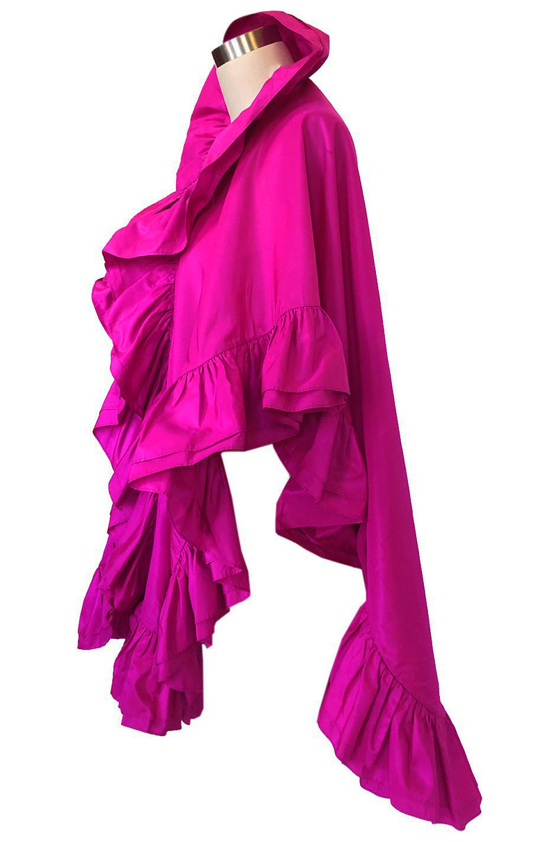 1970s Christian Dior Silk Pink Fuschia Ruffled Evening Cape or Shawl
