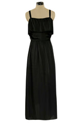 Superb Late 1970s Christian Dior by Marc Bohan Minimalist Demi-Couture Black Silk Dress