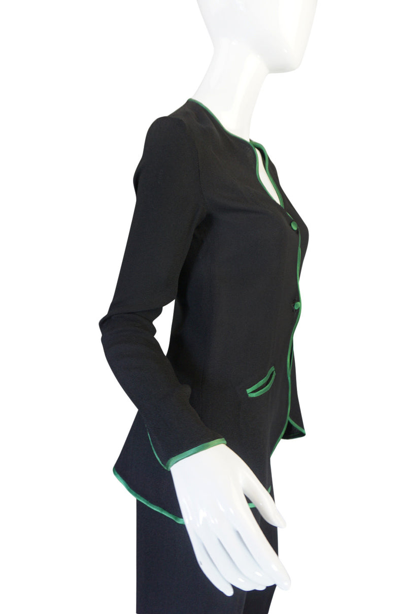 1970s Green Trim Ossie Clark Moss Crepe Trouser Suit
