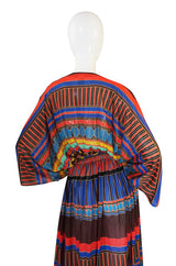 1970s Gottex Plunging Striped Wrap Caftan Dress