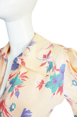 1930s Silky Rayon Floral Print Dress