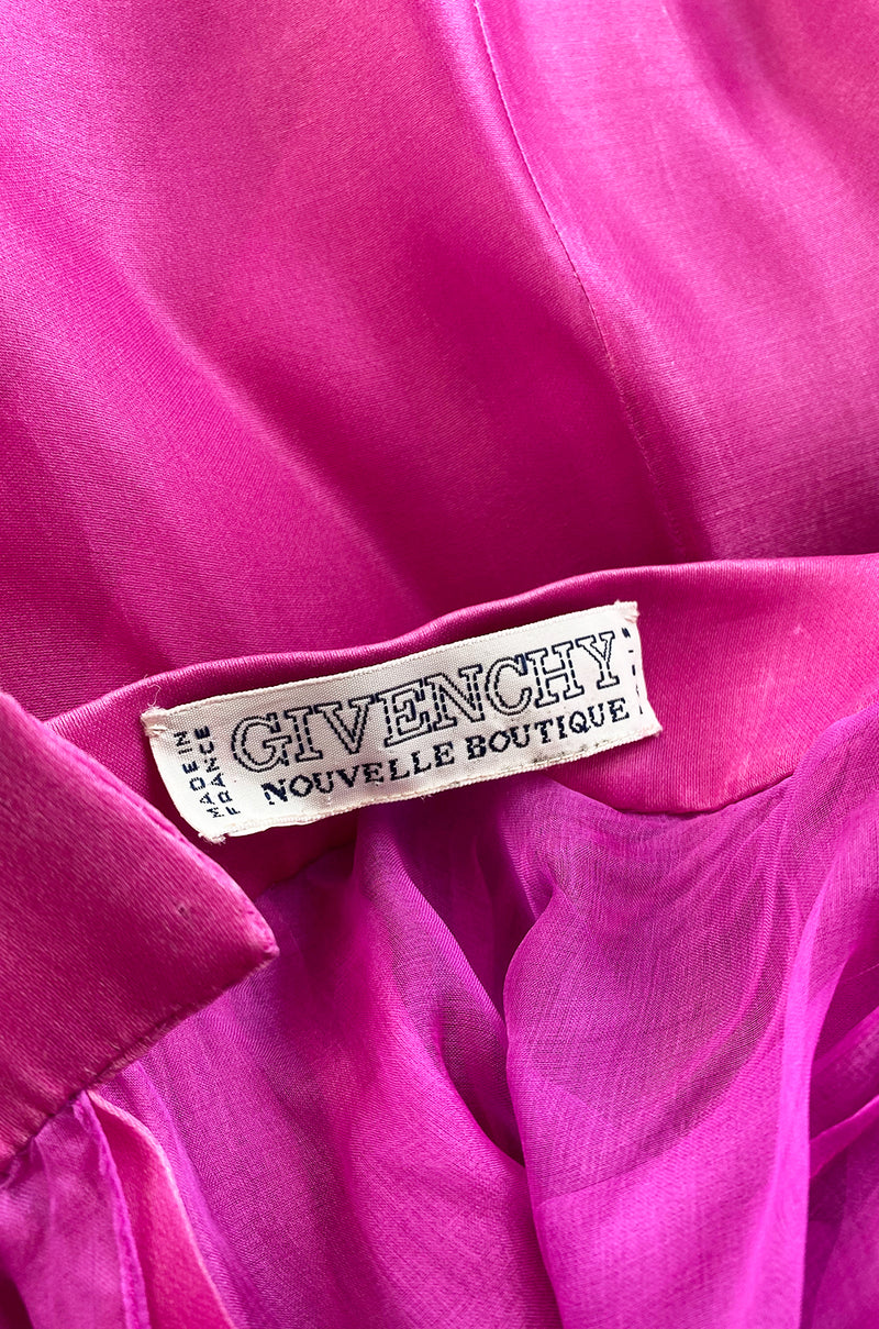 Numbered c.1979 Givenchy Vivid Pink Silk Organza Full Length Maxi Skirt
