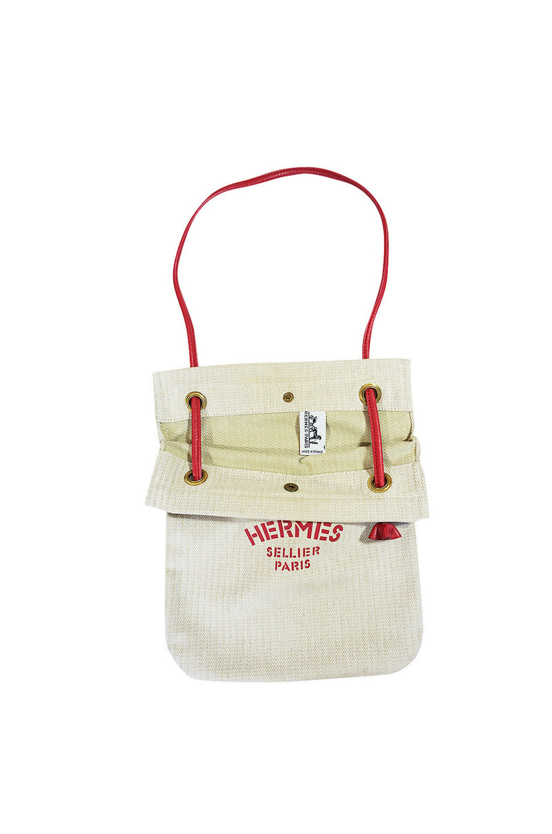 Vintage Hermes "Sellier Paris" Red PM Canvas Shoulder Bag