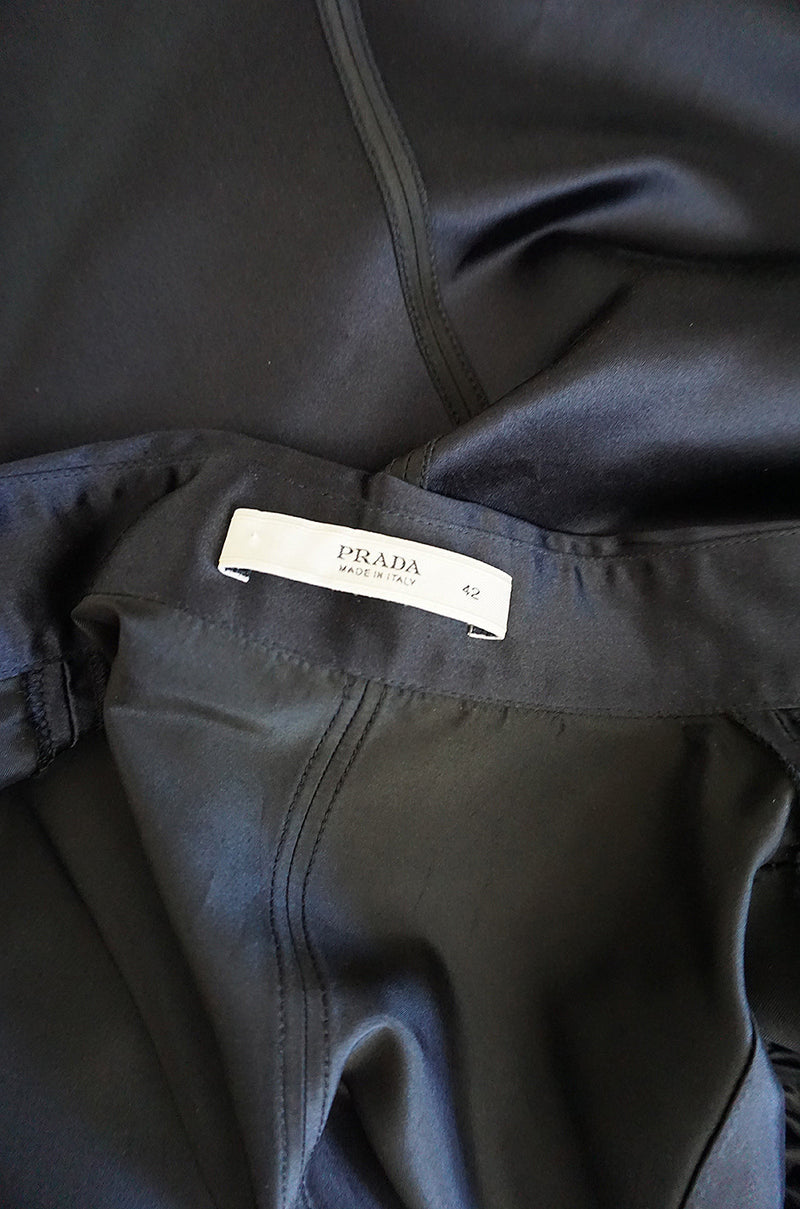 Stunning Recent Prada Deep Blue Silk Pouf Sleeve Top