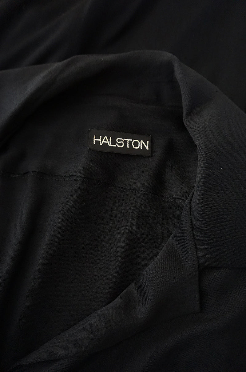 1970s Halston Black Nylon Jersey Sheer Top Cardigan