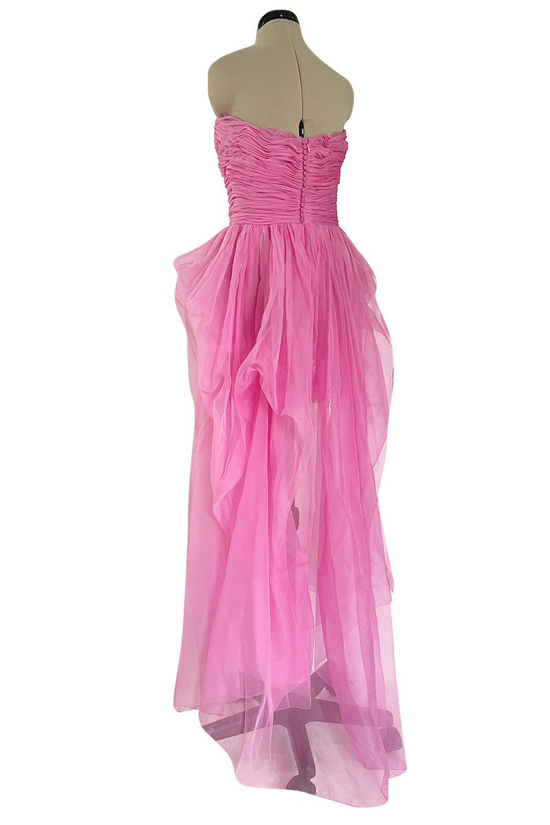 Stunning 2018 Ermanno Scervino Strapless Vibrant Pink Chiffon Dress w Bustle Skirting