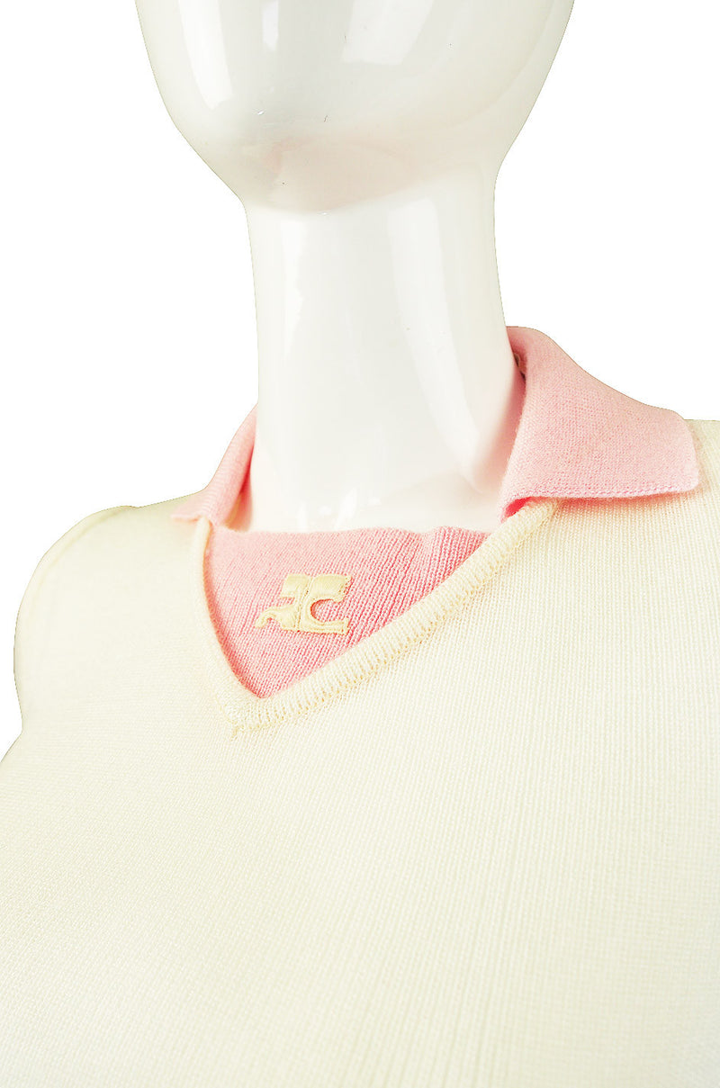 1960s Numbered Courreges Pink Skirt & Sweater Set
