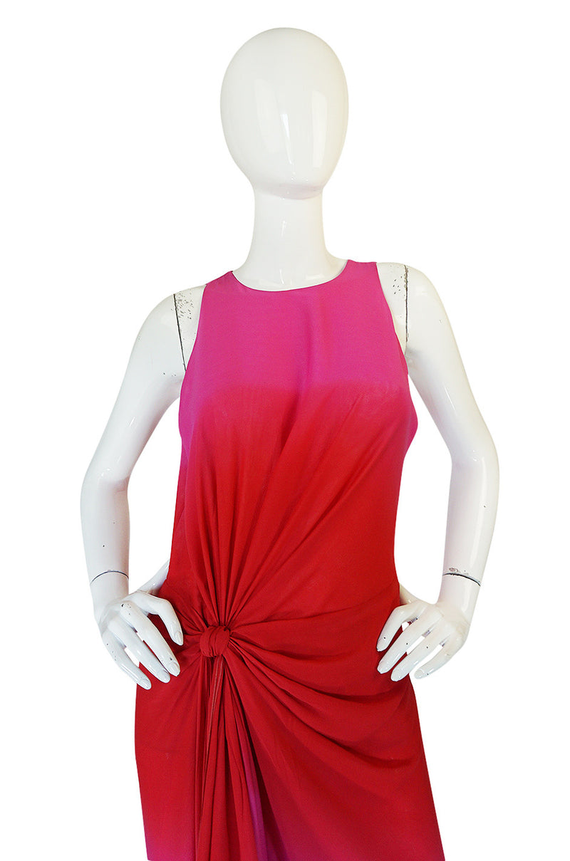 F/W 2002 Runway Versace Pink Ombre Backless Silk Chiffon Dress
