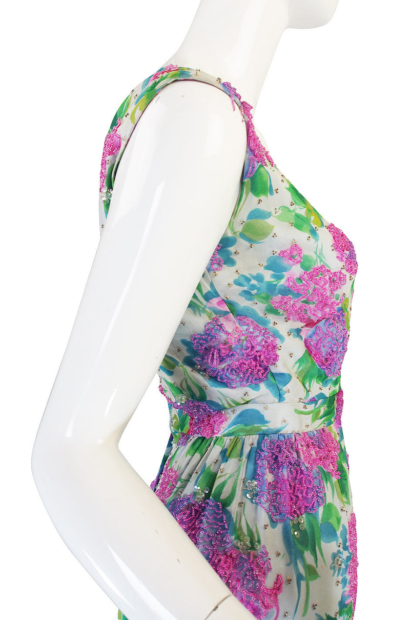 1960s Heavily Beaded Floral Malcolm Starr Dress