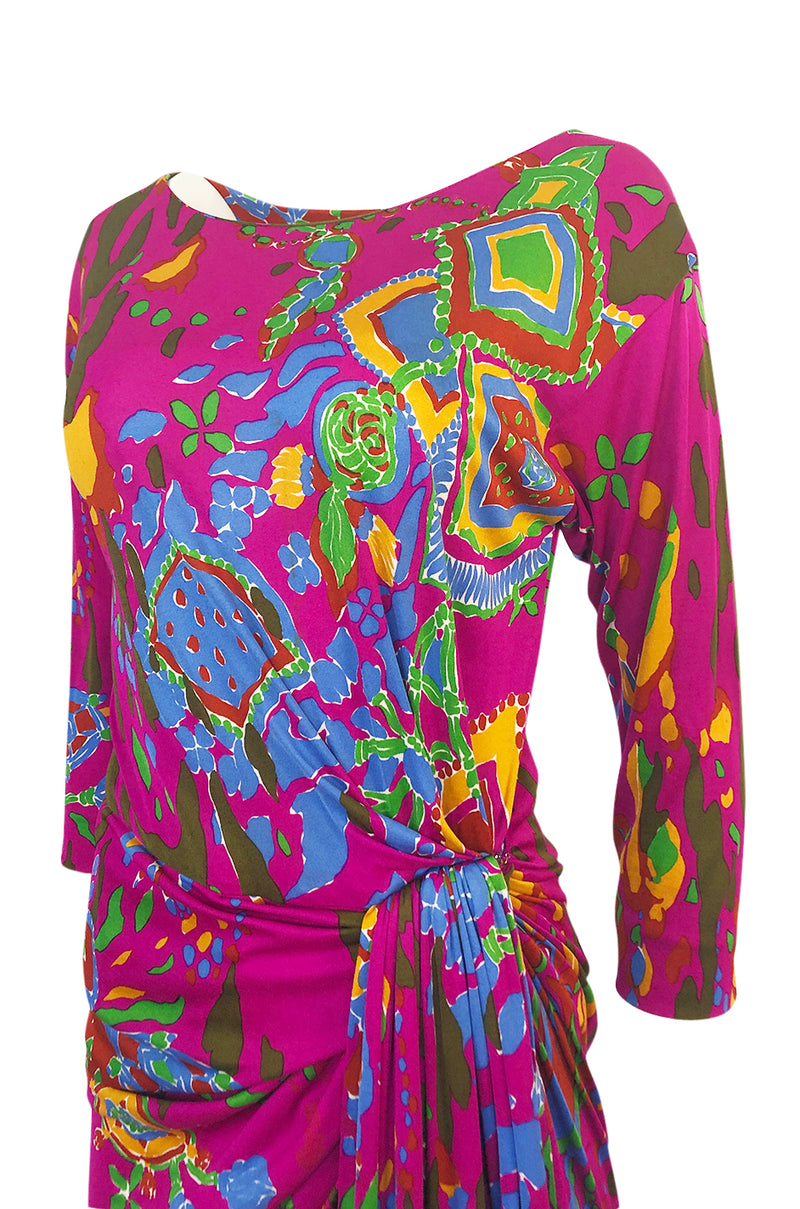 Spring 1991 Yves Saint Laurent Runway & Ad Campaign Printed Draped Dress
