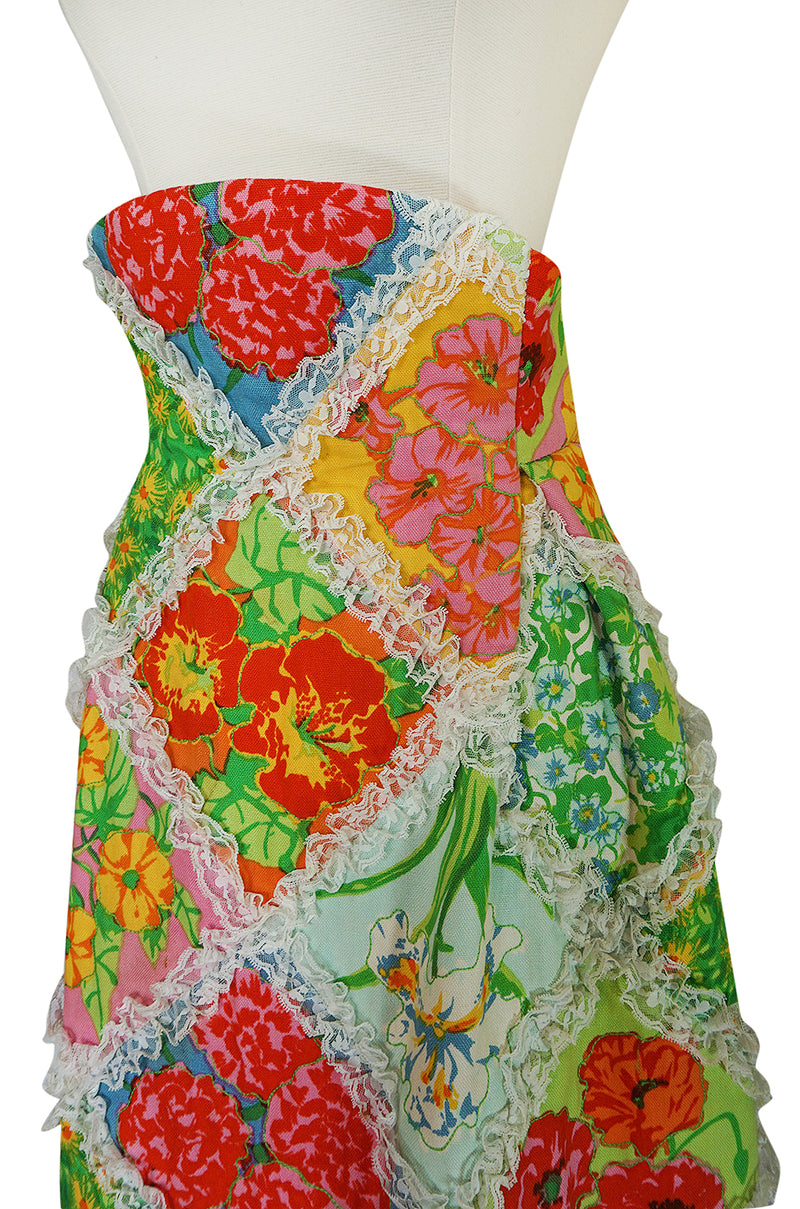 c.1964-69 Arnold Scaasi Couture Floral Patchwork & Lace Corset Skirt