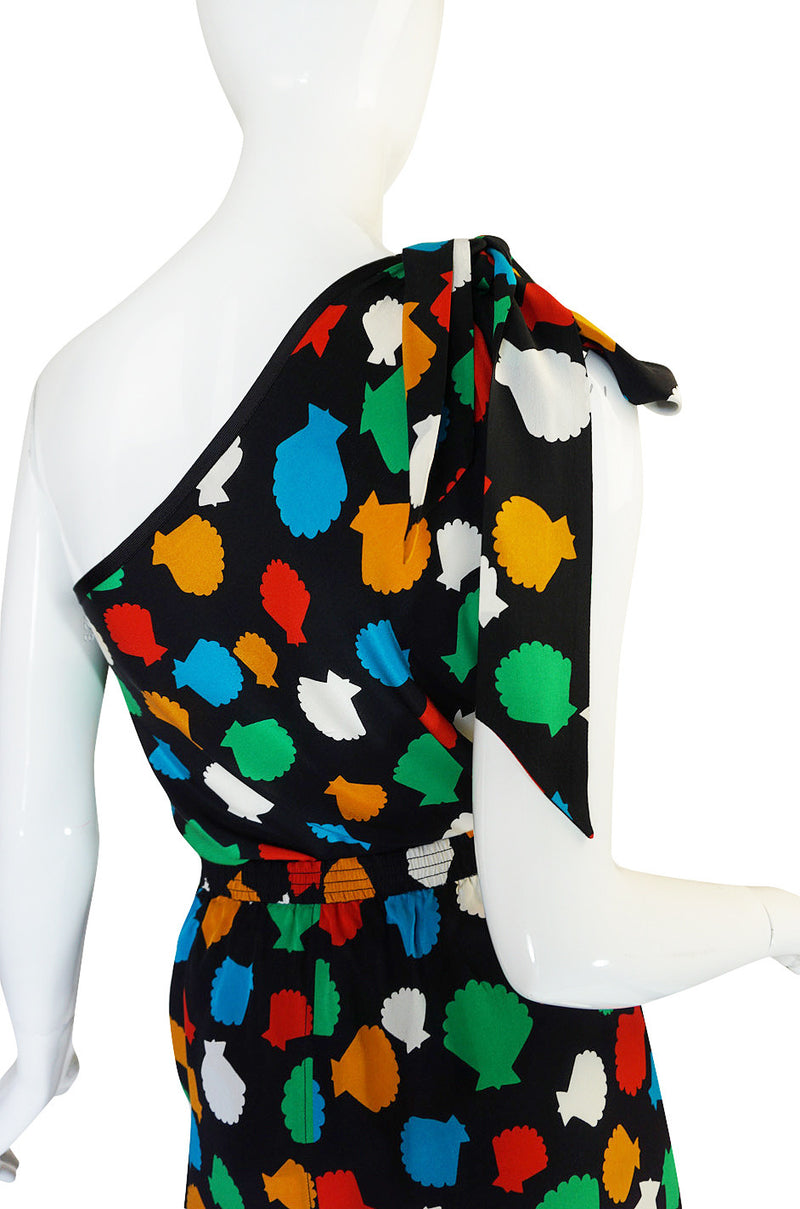 1970s One Shoulder Yves Saint Laurent Silk Dress Set