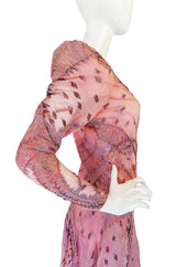 1980s Spiral Bias Cut Pink Silk Metallic Judy Hornby Dress