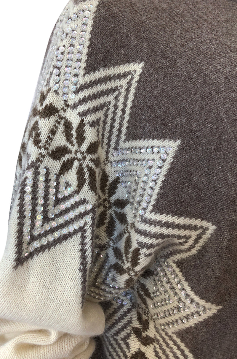 1980s Givenchy Shetland Wool Numbered Sweater w Bead & Sequin Detailing