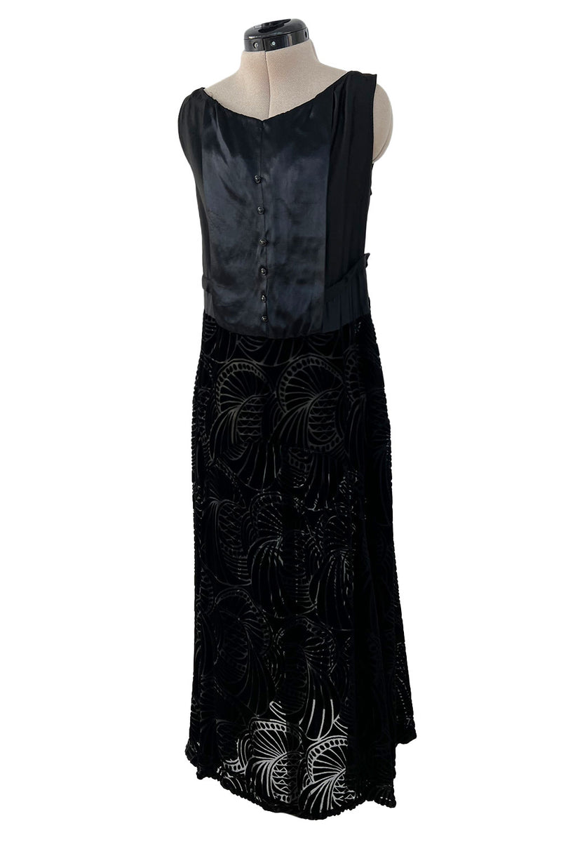 Stunning 1930s Part Transparent Art Deco Pattern Cut Velvet Dress & Matching Jacket