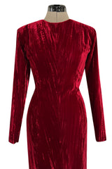 Extraordinary Fall 1998 Yves Saint Laurent Deep Red Moire Velvet Dress w Orginal Tag