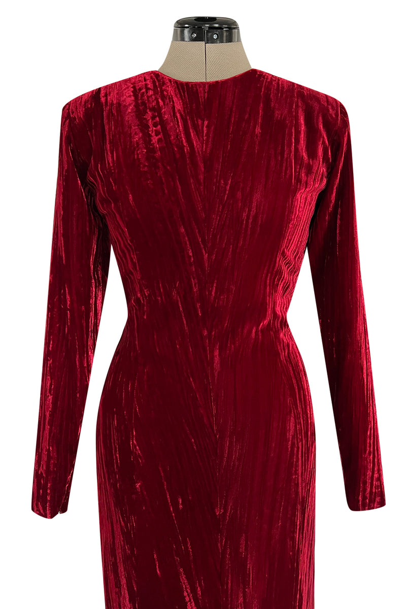 Extraordinary Fall 1998 Yves Saint Laurent Deep Red Moire Velvet Dress w Orginal Tag