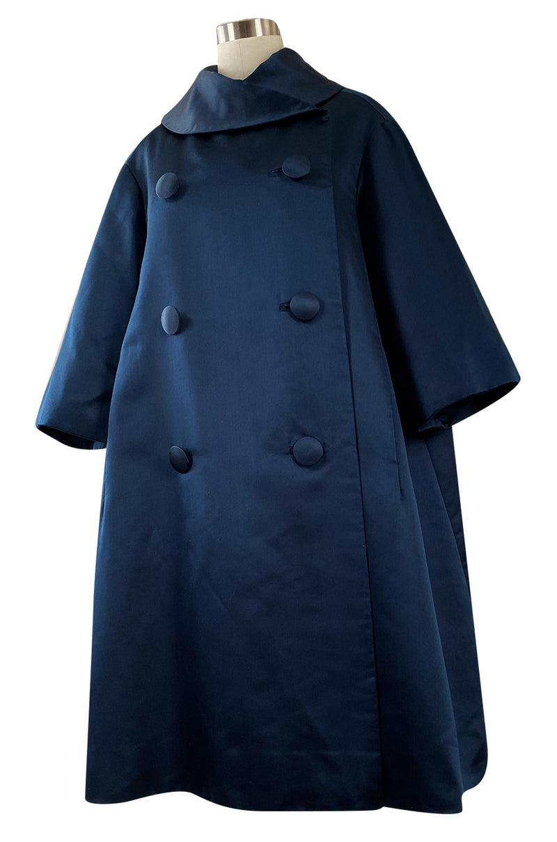 Important Fall 1958 Christian Dior by Yves Saint Laurent Haute Couture Deep Blue Silk Evening Coat