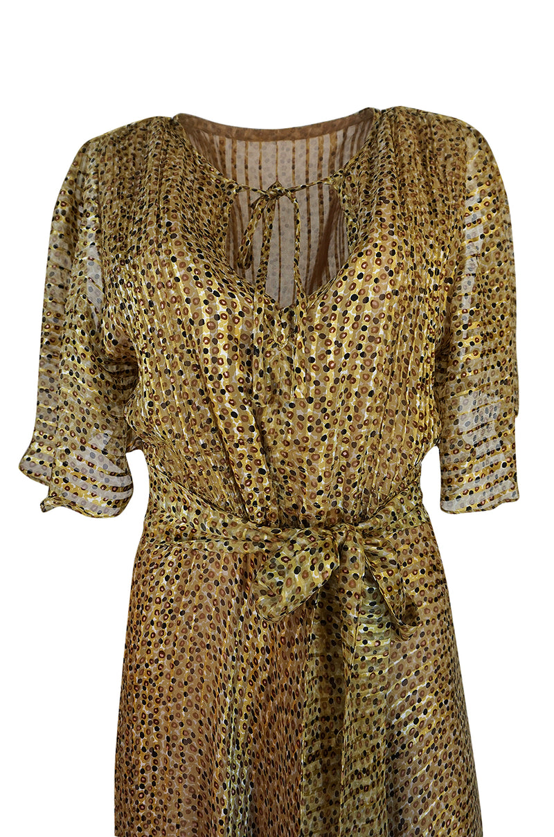 1970s Annacat Pintuck Bias Cut Fine Ribbon Silk Chiffon Dress