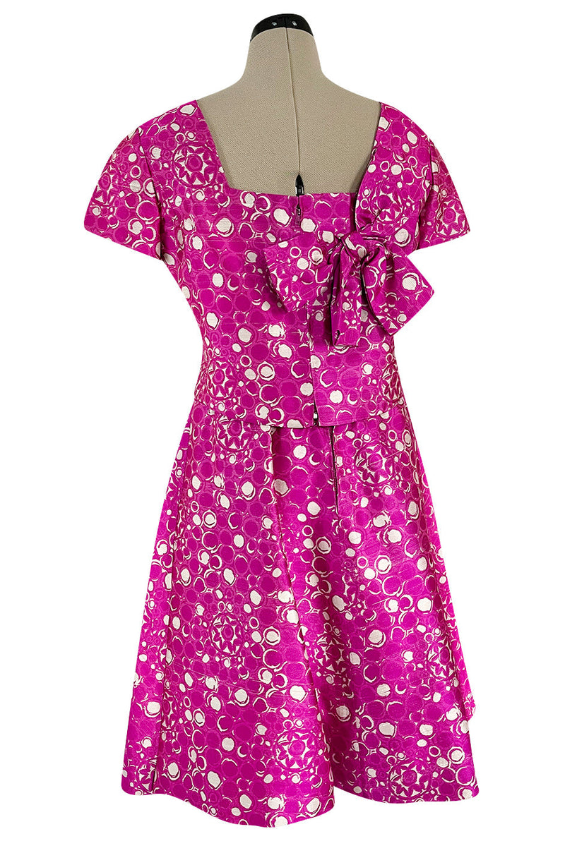 Exceptional Early 1960s Christian Dior by Marc Bohan Pink & White Silk Twill Dress Set
