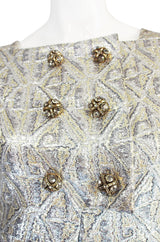 1960s Malcolm Starr Silver Metallic Brocade Dress