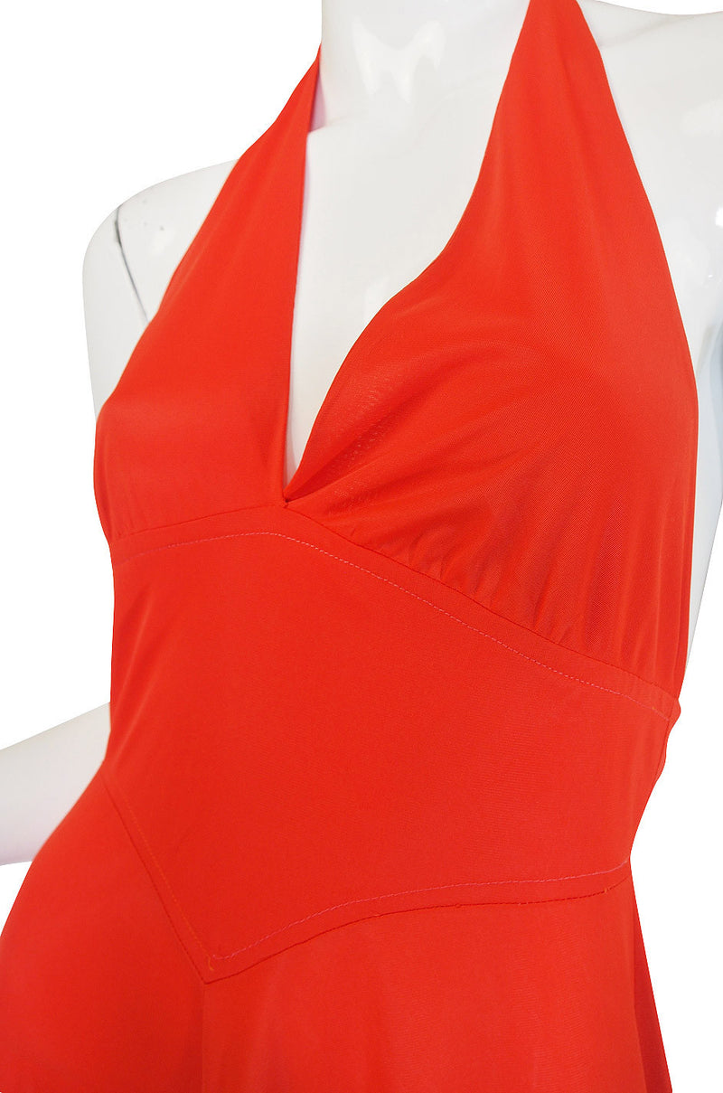 1970s Miss Dior Plunging Bright Maxi Dress